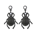 Retro beetle drop earrings with black enamel finish and white faux pearl accents - Black