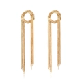Elegant gold-tone circular knot tassel earrings with long metallic geometric chains - Gold