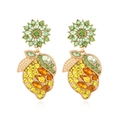 Chic colorful rhinestone lemon drop earrings with golden metal and crystal sunflower top - Multicolor