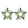 Pendientes vintage dorados de sol con cristales verde esmeralda y forma geométrica - Verde
