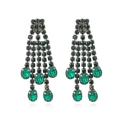 Vintage emerald crystal tassel earrings with geometric Rhinestones for banquet - Dark Green