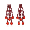 Retro geometric earrings with red rhinestones and long tassels for evening gala - Red