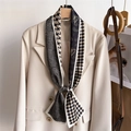 Multi-pattern silk scarf with houndstooth and floral print on a beige blazer lapel - Houndstooth Paisley Patchwork (LJ21-H275) / 145x12cm