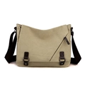 Khaki canvas schoudertas met bruine riem en grote klepsluiting voor heren - Khaki