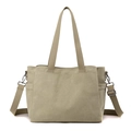 Minimalistische Khaki Canvas Einkaufstasche mit Schultergurt und großer Vordertasche - Khaki