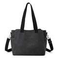 Minimalistische schwarze Canvas-Tasche mit verstellbarem Gurt und Seitentaschen - Schwarz
