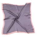 Purple silk-like square scarf with white circular stripes and pink stitched edges - Dusky Pink Edge