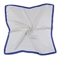 Square silk scarf with black white geometric stripes and deep blue border details - Navy Blue Edge