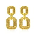 Exaggerated geometric gold-plated drop earrings with yellow rhinestones and crystals - Yellow