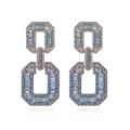 Golden geometric drop earrings with blue crystals in tiered octagonal chain link design - Light Blue