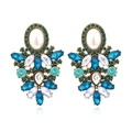 Vintage oversized hollow geometric gold alloy earrings with blue crystals and oval pearl - Blue
