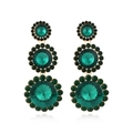 Detail of emerald green tiered drop earrings with crystal halo and gold finish - Green
