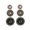 Detailed view of triple-layered round earrings with grey gradient crystals in gold setting - Gray