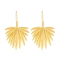 Luxury matte gold palm leaf earrings with intricate tropical foliage texture and long hooks - Gold