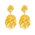 Grote vintage matgouden oorbellen met artistiek getextureerd bloemblad ontwerp - Goud