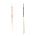 Long beaded metal chain tassel earrings with pink and red beads in a gold-tone finish - Red