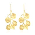 Boucles d'oreilles pendantes vintage en forme de feuille dorée avec détails de branche - Doré