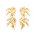 Exaggerated gold tropical leaf drop earrings with double-layered metallic palm design - Gold