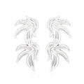 Polished silver leaf drop earrings with double layered abstract flowing leaf design - Silver (White K)