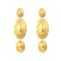 Vintage gold triple-link hammered texture long earrings with retro oval metal design - Gold