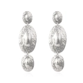 Vintage silver hammered metal drop earrings with triple oval cascading design - Silver