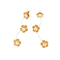 Elegant gold flower tassel earrings featuring delicate pearls and long metal chains - Gold