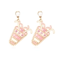 Rosa Milchtee-Tassen-Ohrringe mit Emaille-Finish und Perlensteckern für Damen Accessoires - Rosa-Weiß Gestreifter Becher (Rosa) / Rosa Mehrfarbig