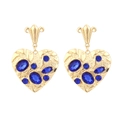 Orecchini a cuore vintage dorati con cristalli blu e finitura in metallo testurizzato - Blu