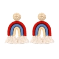 Pendientes de borla de cuerda de algodón arcoíris hechos a mano con diseño tejido - Rojo Mezclado