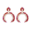 Exaggerated geometric C-shaped hoop earrings with colorful diamonds and gold alloy base - Red