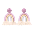 Pendientes de arcoíris bohemios hechos a mano con flecos de algodón y detalle de bola - Púrpura Multicolor