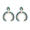 Orecchini a cerchio geometrici a C esagerati con cristalli colorati e strass in lega - Verde