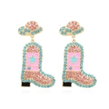 Ohrringe mit Cowboyhut und Stiefel in Rosa mit bunten Strasssteinen und Goldlegierung - Tiffany Blau