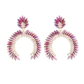 Exaggerated geometric C-shaped drop earrings with magenta marquise diamonds and gold plating - Purple