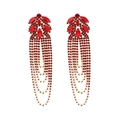 Luxurious deep red rhinestone tassel earrings with golden geometric fringe design - Red