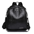 Mochila grande de cuero sintético negro para mujer con diseño minimalista elegante - Negro