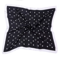 Elegant black silk square scarf featuring white camellia flowers and border trim - Black