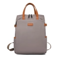 Mochila minimalista gris para portátil de mujer con detalles en cuero marrón y resistente - Caqui