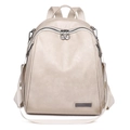 Mochila versátil de cuero PU crema para mujer con correa extraíble y múltiples bolsillos - Beige