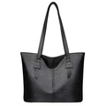 Grande borsa tote in pelle martellata nera con cuciture verticali e rivetti in metallo - Nero Liscio