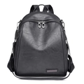 Mochila de moda en cuero sintético negro con textura de grano y cremallera doble - Gris