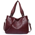 Large burgundy tote bag with elegant square stitching and adjustable shoulder strap - Burgundy