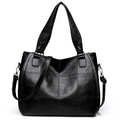Large black leather tote bag with square quilted stitching and detachable strap - Black