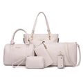 Off-white 6-piece handbag set with quilted patterns and golden hardware accents - 6-Piece Set / White