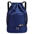 Zaino con coulisse blu scuro impermeabile con tasche a rete e scomparto per le scarpe - Blu