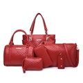 Red 6-piece handbag set featuring quilted large tote, satchel, and matching accessories - 6-Piece Set / Red