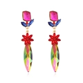 Orecchini pendenti dorati con cristalli colorati e gemme floreali arcobaleno su bianco - Rosso Arcobaleno