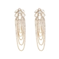 Luxurious gold-plated rhinestone tassel earrings with geometric flower cluster design - White