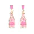 Pendientes de botella de champán rosa con perlas y detalle de grabado Salud dorado - Rosa