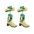 Orecchini a goccia alla moda a forma di stivale e cappello da cowboy, strass verdi - Verde